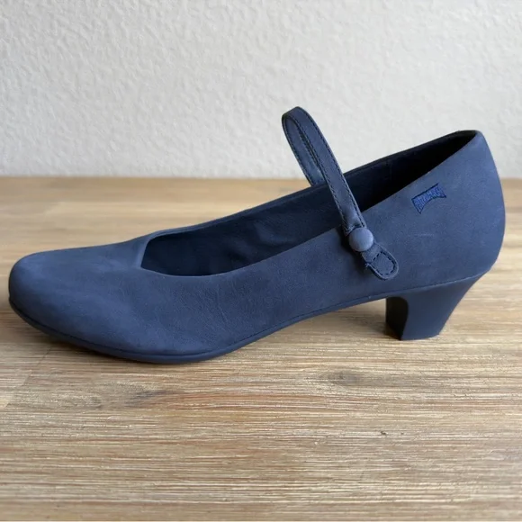 CAMPER Helena Blue Nubuck Leather Shoes Women Size 10 Classic Look Modest Heel - Picture 3 of 12